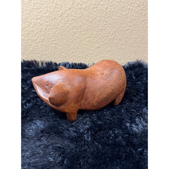 Primitive Hand-Carved Wooden Pig Figurine Made In Thailand - Picture 2 of 8